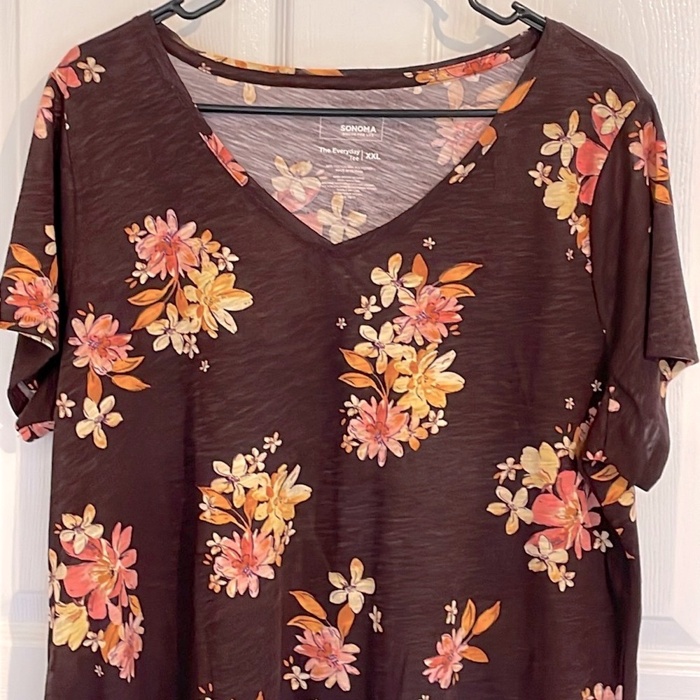 SONOMA XXL short sleeve Brown Floral Top,